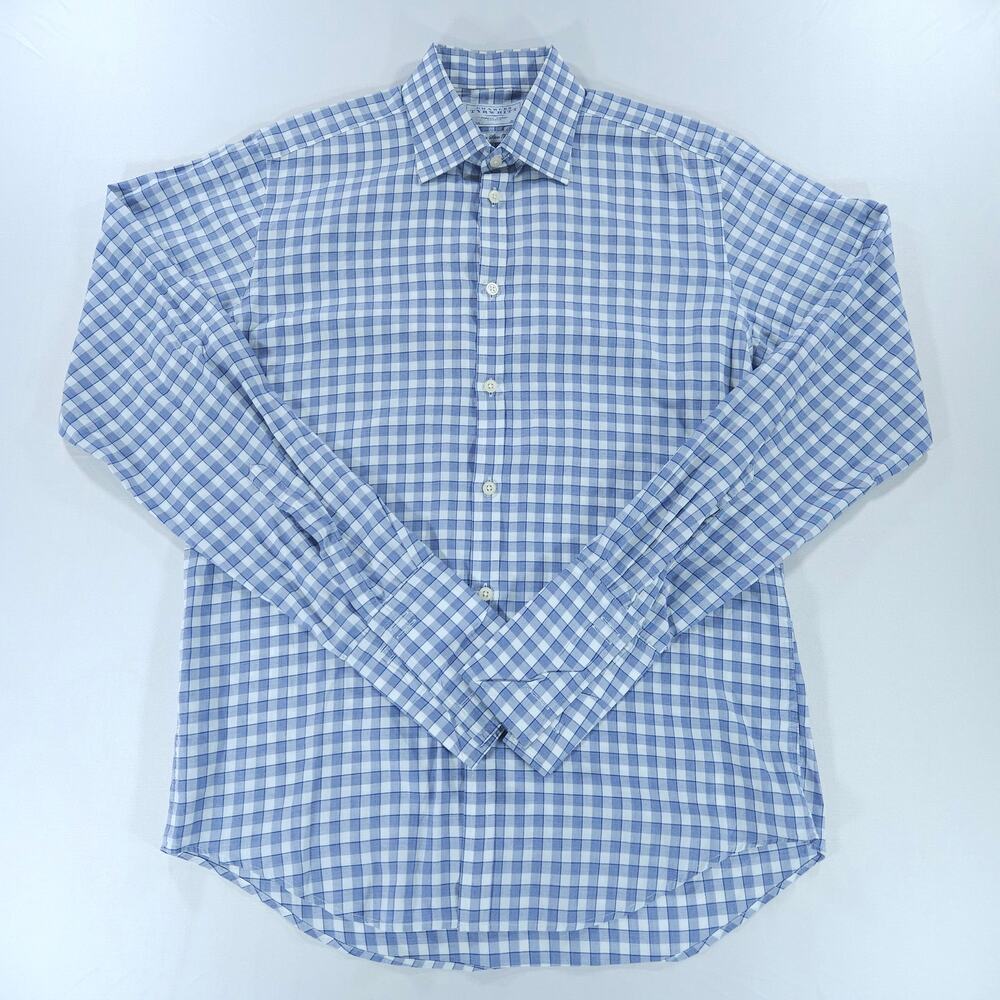 Charles Tyrwhitt Extra Slim Fit Blue Gingham Check Dress Shirt Men 15.5/35